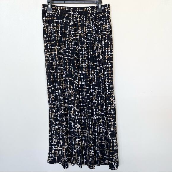 New JESSICA LONDON Printed Knit Maxi Skirt Women's Size 12 Black Gold White - Picture 3 of 10